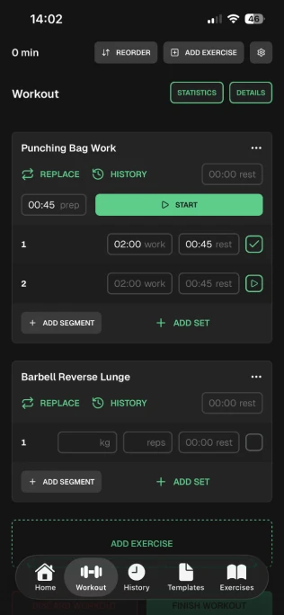 Karadia workout screen